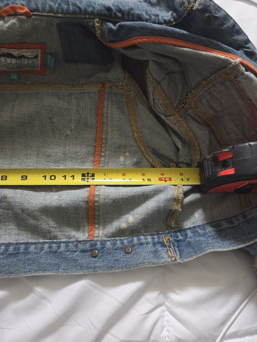 Vtf Y2K Cropped Distressed Denim Hollistet Jacket with Patches - Blue, Size M - Picture 6 of 9